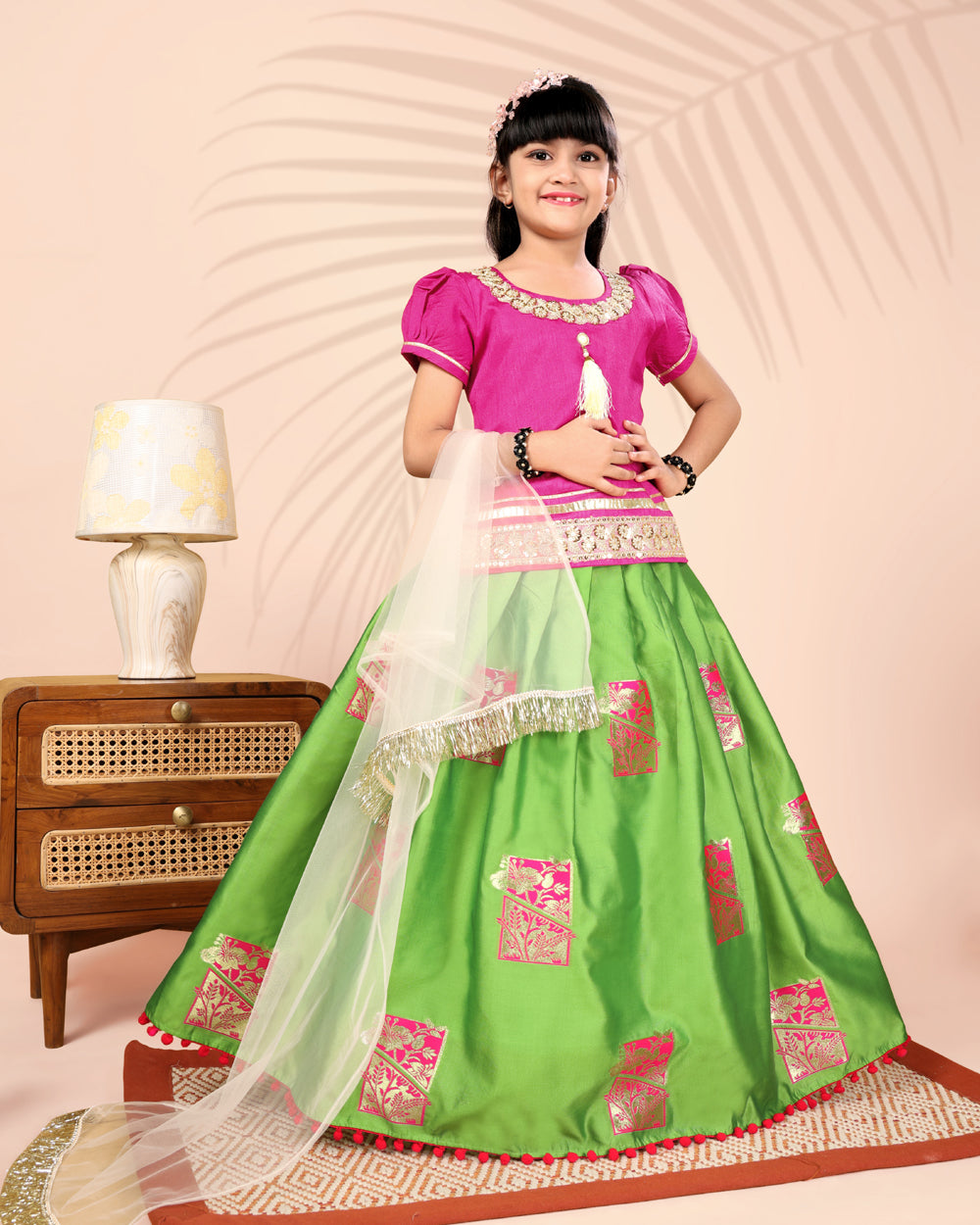 Girls Silk Lehenga Choli Set with Dupatta – Designer Festive Ethnic Wear for Kids Wedding, Party & Navratri Outfit