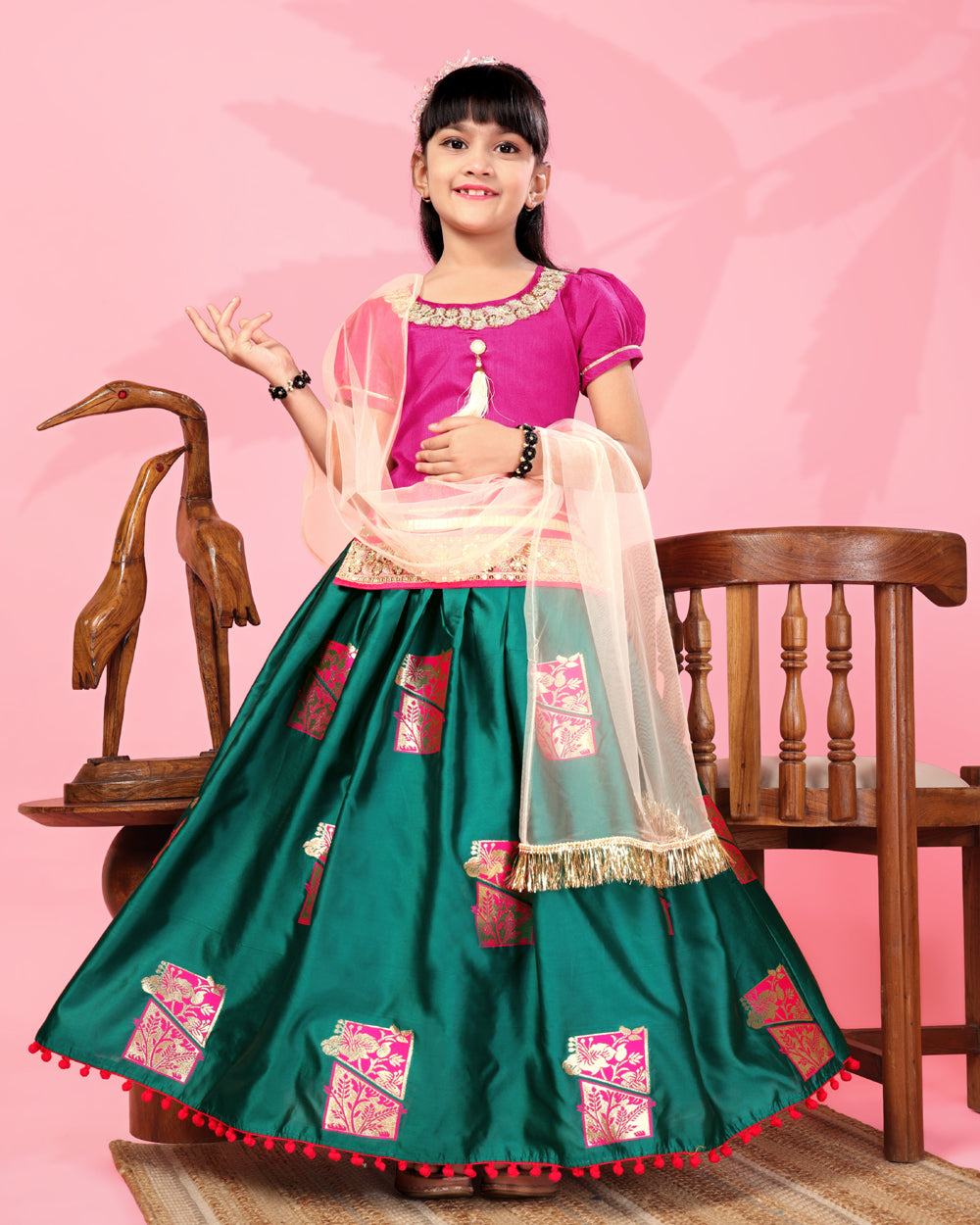 Girls Silk Lehenga Choli Set with Dupatta – Designer Festive Ethnic Wear for Kids Wedding, Party & Navratri Outfit