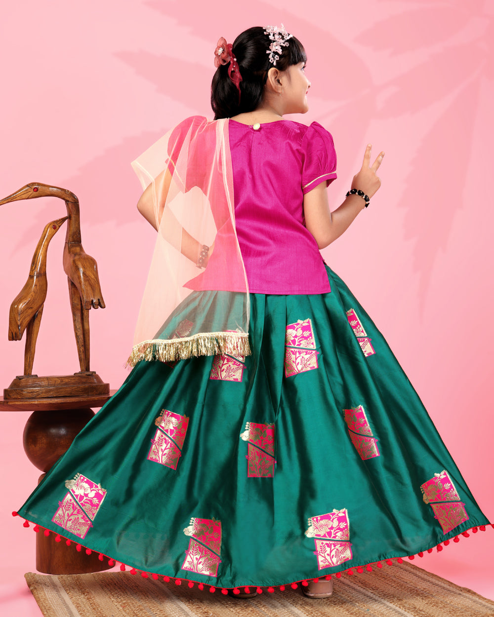 Girls Silk Lehenga Choli Set with Dupatta – Designer Festive Ethnic Wear for Kids Wedding, Party & Navratri Outfit