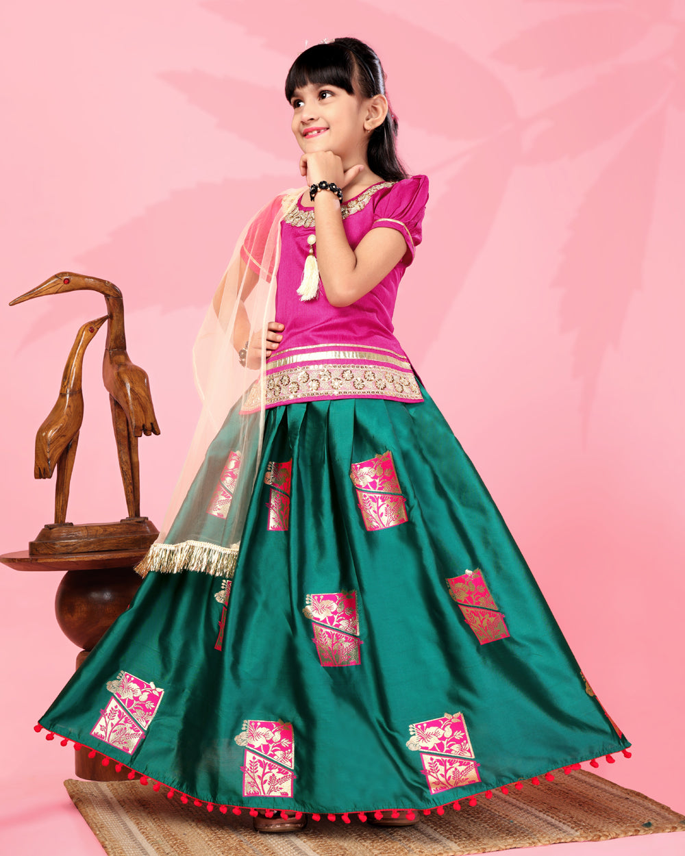 Girls Silk Lehenga Choli Set with Dupatta – Designer Festive Ethnic Wear for Kids Wedding, Party & Navratri Outfit