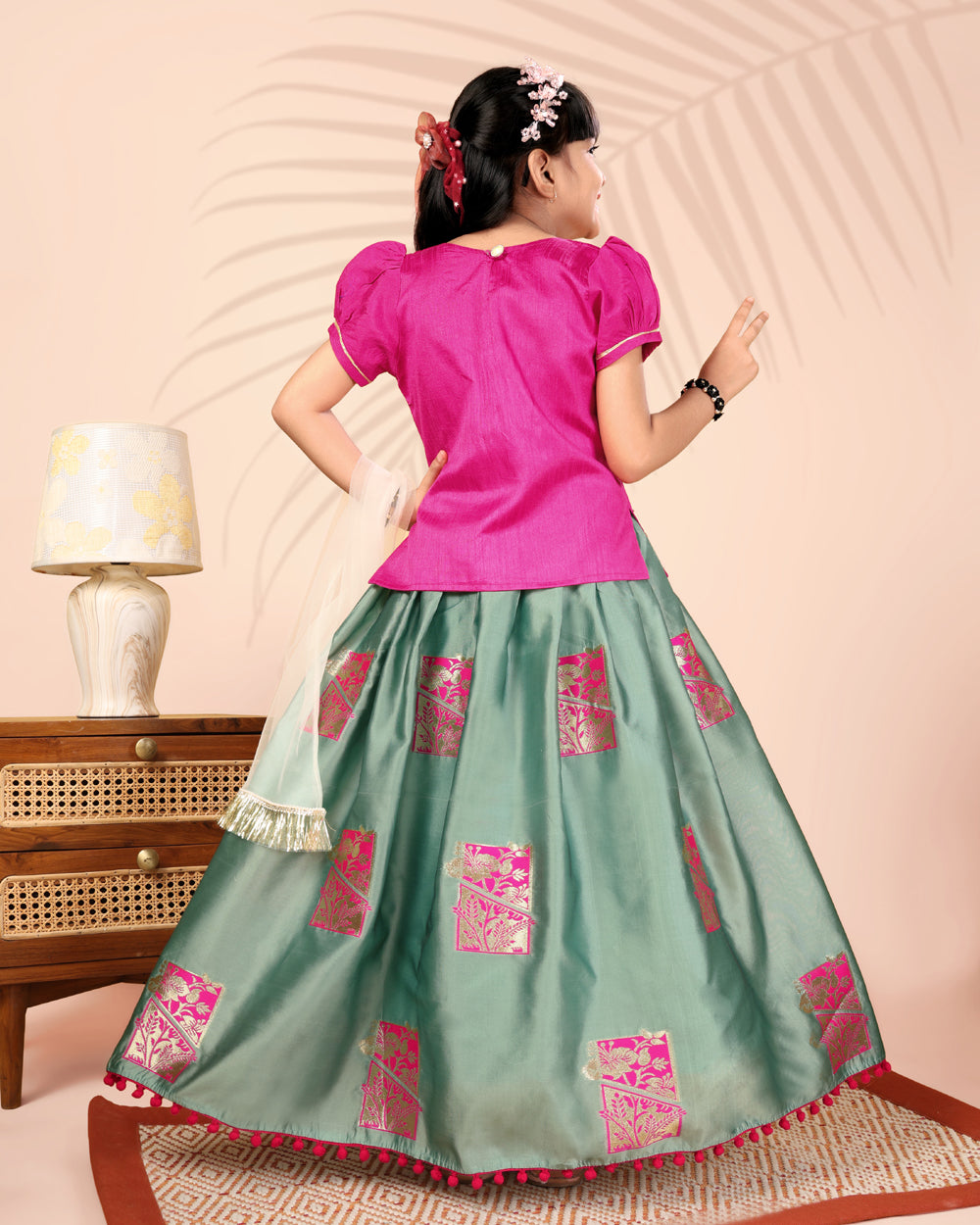 Girls Silk Lehenga Choli Set with Dupatta – Designer Festive Ethnic Wear for Kids Wedding, Party & Navratri Outfit