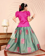 Girls Silk Lehenga Choli Set with Dupatta – Designer Festive Ethnic Wear for Kids Wedding, Party & Navratri Outfit
