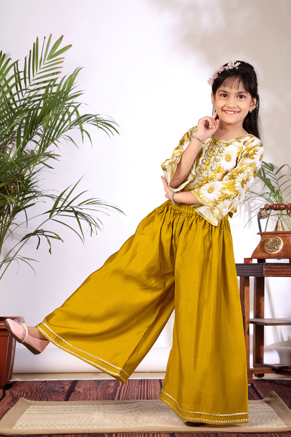 Girls Crop Top Palazzo Set – Designer Kids Ethnic Co-Ord Outfit for Festive, Wedding & Party Wear