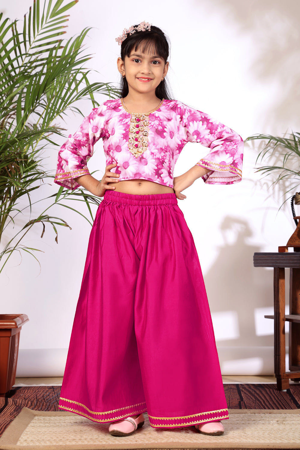 Girls Crop Top Palazzo Set – Designer Kids Ethnic Co-Ord Outfit for Festive, Wedding & Party Wear