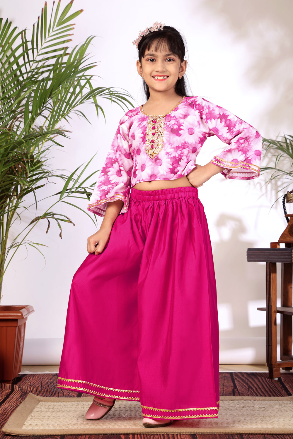 Girls Crop Top Palazzo Set – Designer Kids Ethnic Co-Ord Outfit for Festive, Wedding & Party Wear