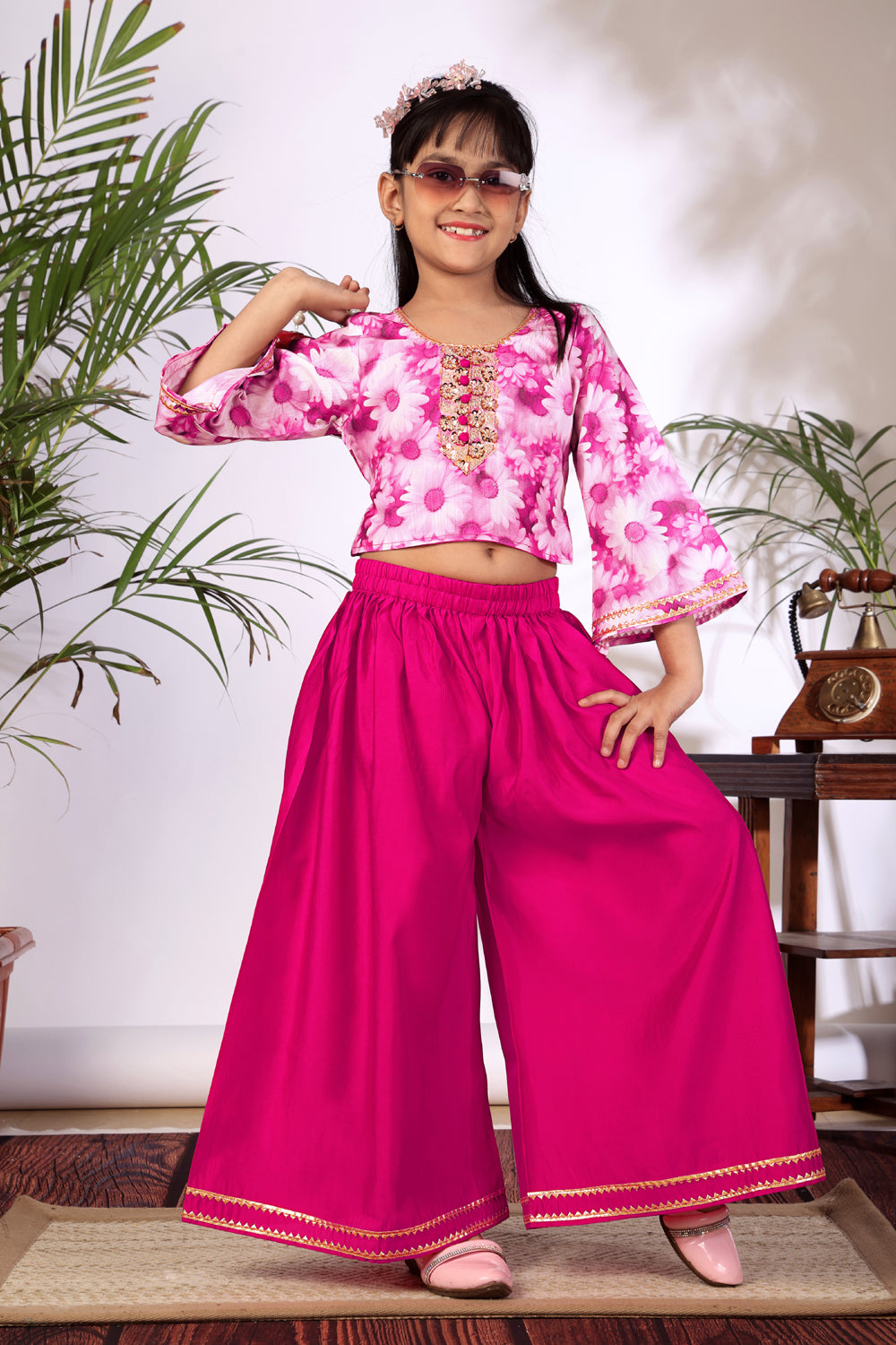 Girls Crop Top Palazzo Set – Designer Kids Ethnic Co-Ord Outfit for Festive, Wedding & Party Wear
