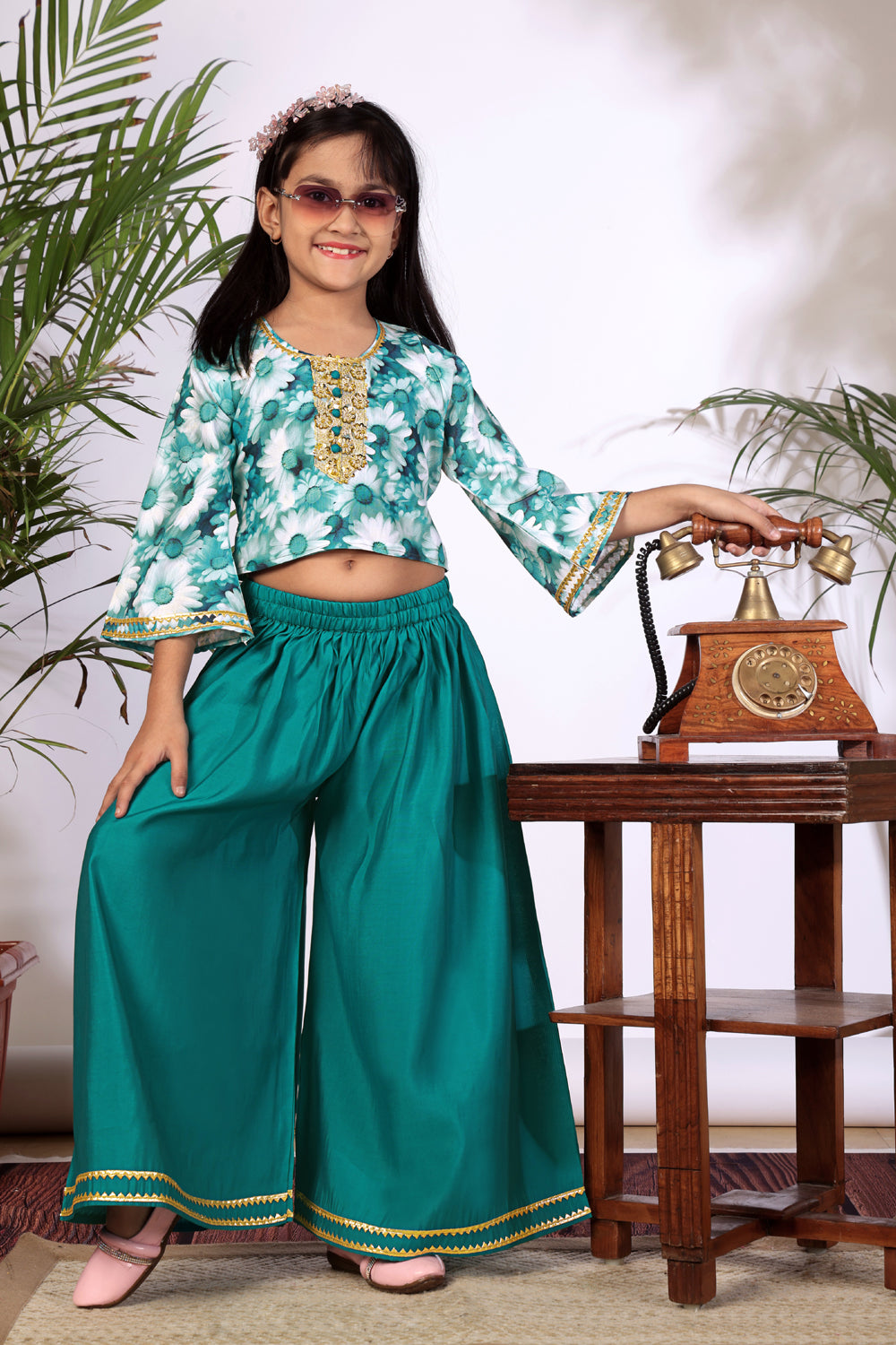 Girls Crop Top Palazzo Set – Designer Kids Ethnic Co-Ord Outfit for Festive, Wedding & Party Wear