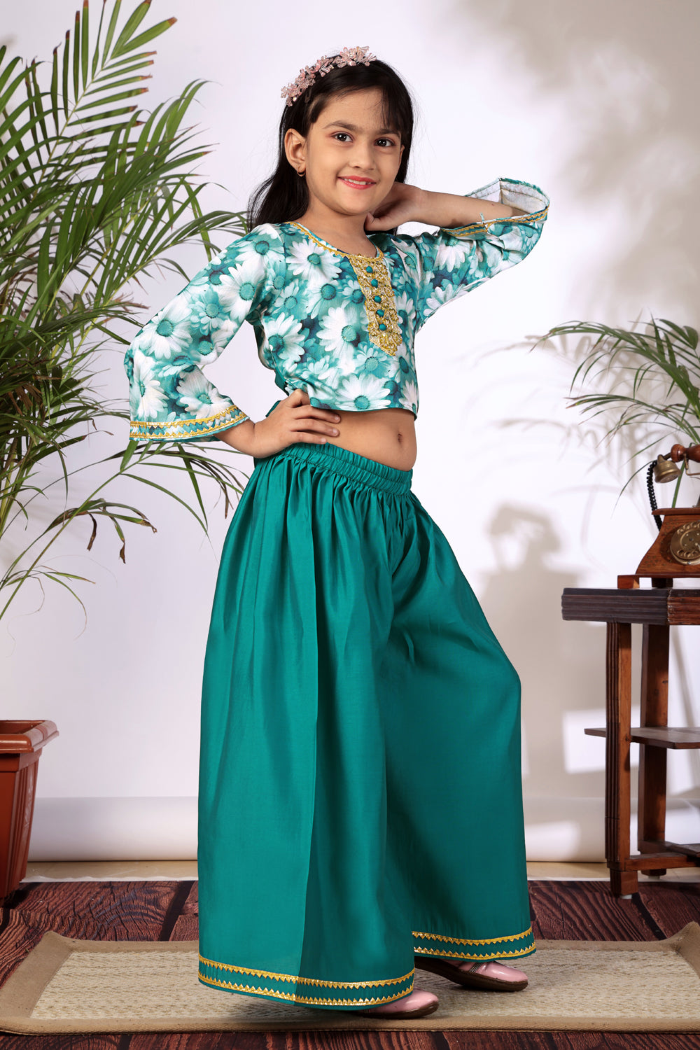 Girls Crop Top Palazzo Set – Designer Kids Ethnic Co-Ord Outfit for Festive, Wedding & Party Wear