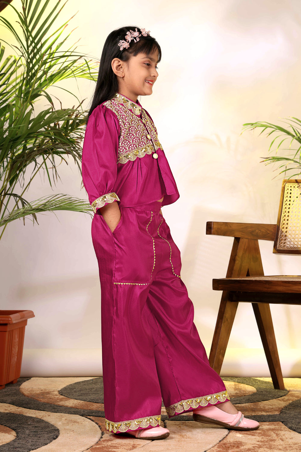 Girls Ethnic Co-Ord Set with Embroidered Jacket Style Top & Palazzo Pants – Kids Festive & Party Wear Outfit