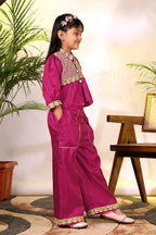 Girls Ethnic Co-Ord Set with Embroidered Jacket Style Top & Palazzo Pants – Kids Festive & Party Wear Outfit