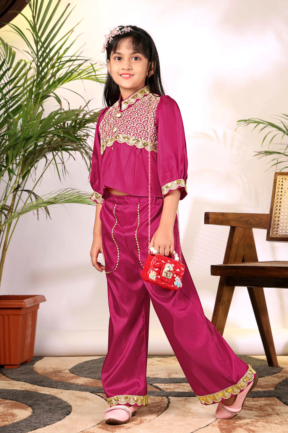 Girls Ethnic Co-Ord Set with Embroidered Jacket Style Top & Palazzo Pants – Kids Festive & Party Wear Outfit