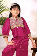 Girls Ethnic Co-Ord Set with Embroidered Jacket Style Top & Palazzo Pants – Kids Festive & Party Wear Outfit