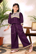 Girls Ethnic Co-Ord Set with Embroidered Jacket Style Top & Palazzo Pants – Kids Festive & Party Wear Outfit