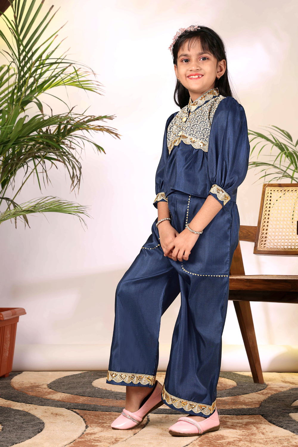 Girls Ethnic Co-Ord Set with Embroidered Jacket Style Top & Palazzo Pants – Kids Festive & Party Wear Outfit