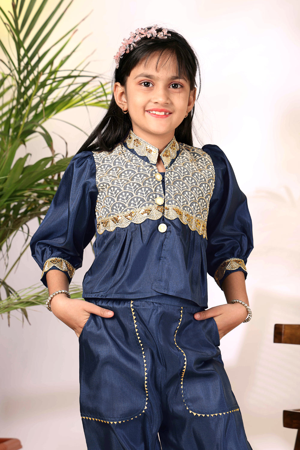 Girls Ethnic Co-Ord Set with Embroidered Jacket Style Top & Palazzo Pants – Kids Festive & Party Wear Outfit