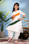 Girls White Ethnic Kurta Set with Tiranga Design – Kids Independence Day Outfit | Republic Day Dress for Girls