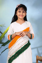 Girls White Ethnic Kurta Set with Tiranga Design – Kids Independence Day Outfit | Republic Day Dress for Girls