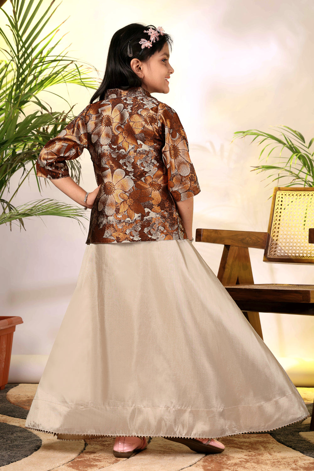 Girls Ethnic Gown with Designer Koti Jacket – Kids Festive Wear Dress | Party Wear Lehenga Style Gown for Girls