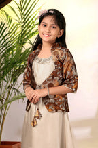 Girls Ethnic Gown with Designer Koti Jacket – Kids Festive Wear Dress | Party Wear Lehenga Style Gown for Girls