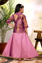 Girls Ethnic Gown with Designer Koti Jacket – Kids Festive Wear Dress | Party Wear Lehenga Style Gown for Girls