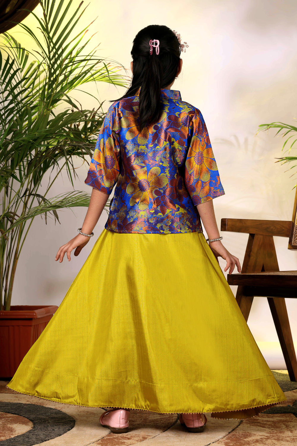 Girls Ethnic Gown with Designer Koti Jacket – Kids Festive Wear Dress | Party Wear Lehenga Style Gown for Girls