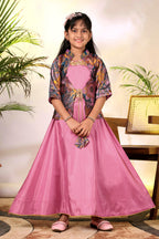 Girls Ethnic Gown with Designer Koti Jacket – Kids Festive Wear Dress | Party Wear Lehenga Style Gown for Girls