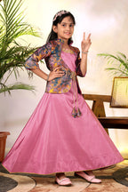 Girls Ethnic Gown with Designer Koti Jacket – Kids Festive Wear Dress | Party Wear Lehenga Style Gown for Girls