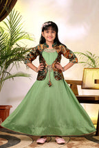 Girls Ethnic Gown with Designer Koti Jacket – Kids Festive Wear Dress | Party Wear Lehenga Style Gown for Girls