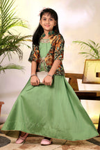 Girls Ethnic Gown with Designer Koti Jacket – Kids Festive Wear Dress | Party Wear Lehenga Style Gown for Girls