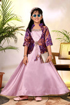 Girls Ethnic Gown with Designer Koti Jacket – Kids Festive Wear Dress | Party Wear Lehenga Style Gown for Girls