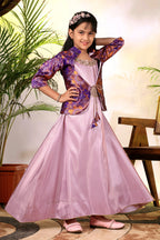 Girls Ethnic Gown with Designer Koti Jacket – Kids Festive Wear Dress | Party Wear Lehenga Style Gown for Girls