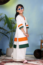 Girls White Kurta Palazzo Set with Tricolor Design – Kids Independence Day Dress | Republic Day Ethnic Wear for Girls