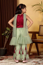 Girls Indo Western Palazzo Set with Tassel Detail & Dupatta