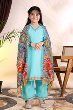 Girls Kurta Palazzo Set with Printed Dupatta – Kids Ethnic Wear Suit | Festive & Party Wear Dress for Girls