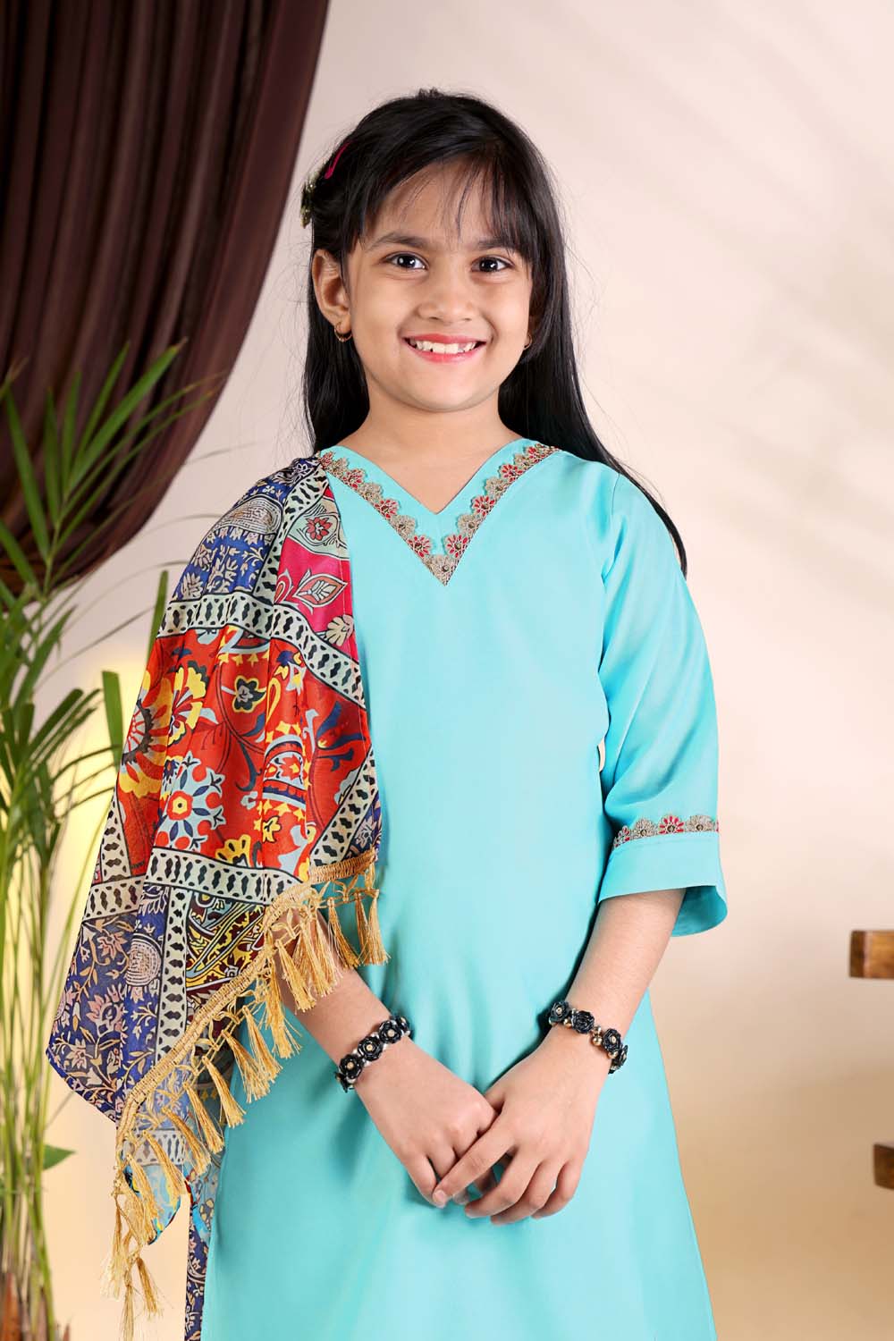 Girls Kurta Palazzo Set with Printed Dupatta – Kids Ethnic Wear Suit | Festive & Party Wear Dress for Girls