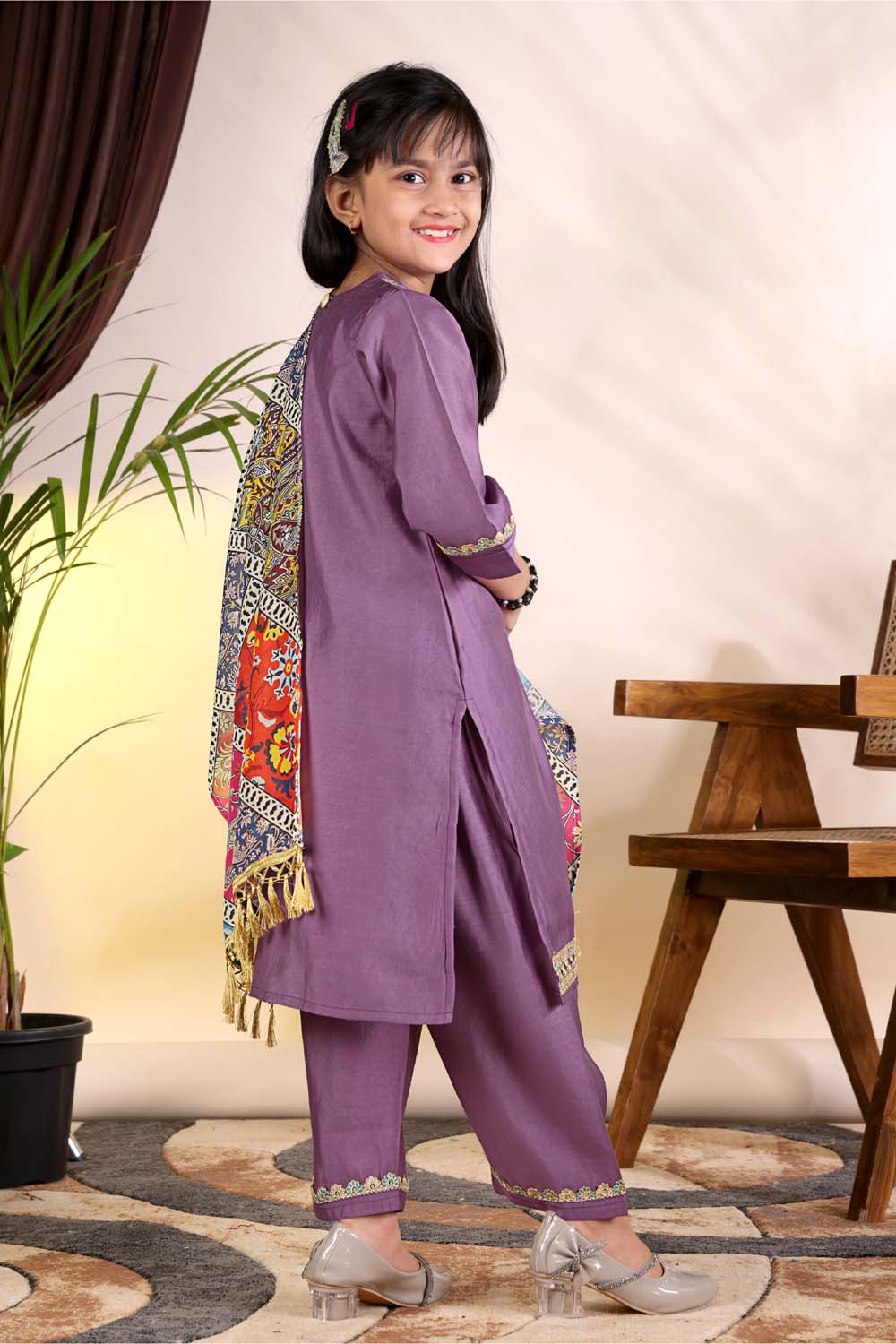 Girls Kurta Palazzo Set with Printed Dupatta – Kids Ethnic Wear Suit | Festive & Party Wear Dress for Girls