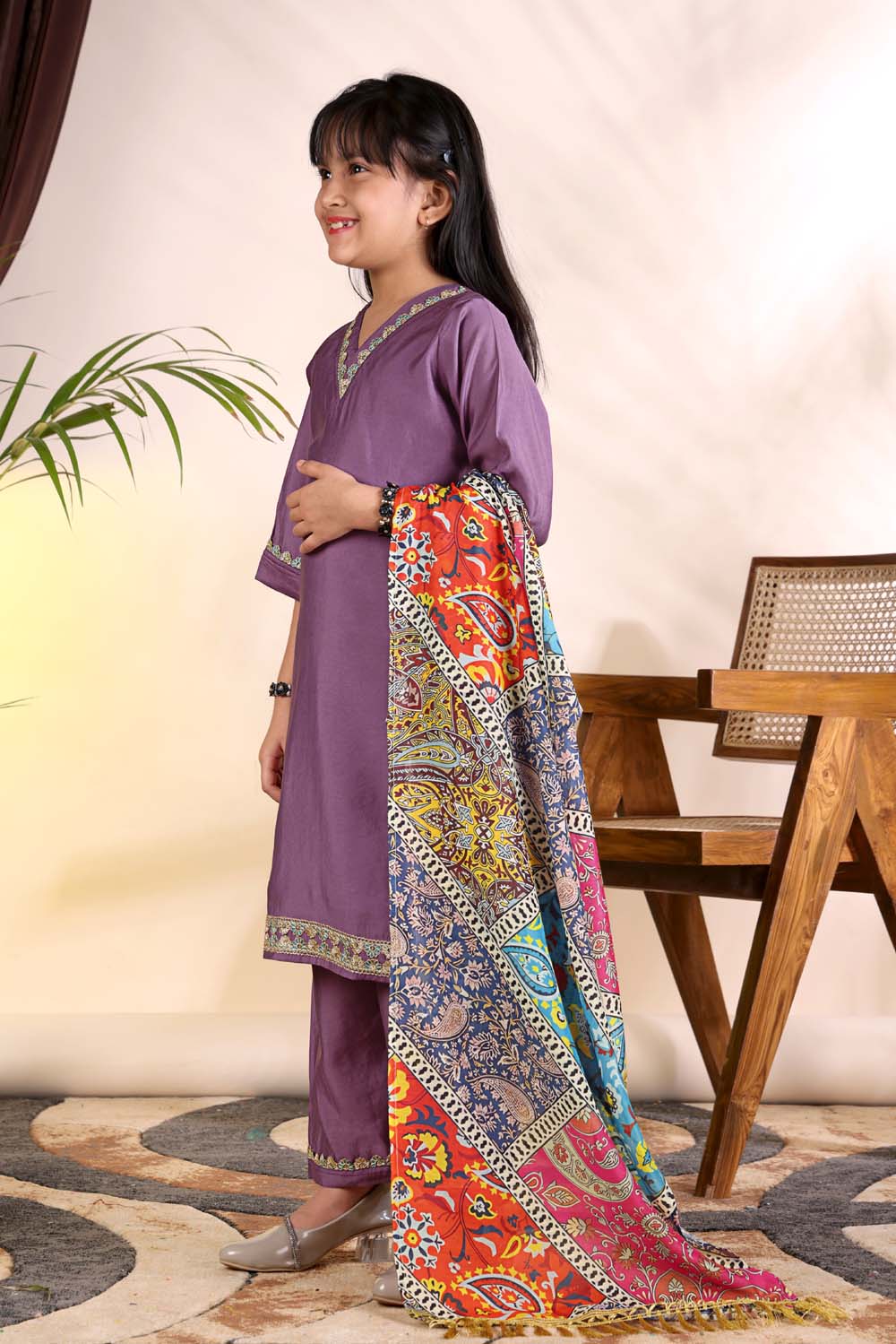 Girls Kurta Palazzo Set with Printed Dupatta – Kids Ethnic Wear Suit | Festive & Party Wear Dress for Girls