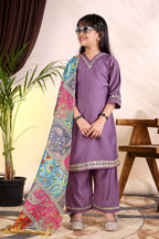 Girls Kurta Palazzo Set with Printed Dupatta – Kids Ethnic Wear Suit | Festive & Party Wear Dress for Girls