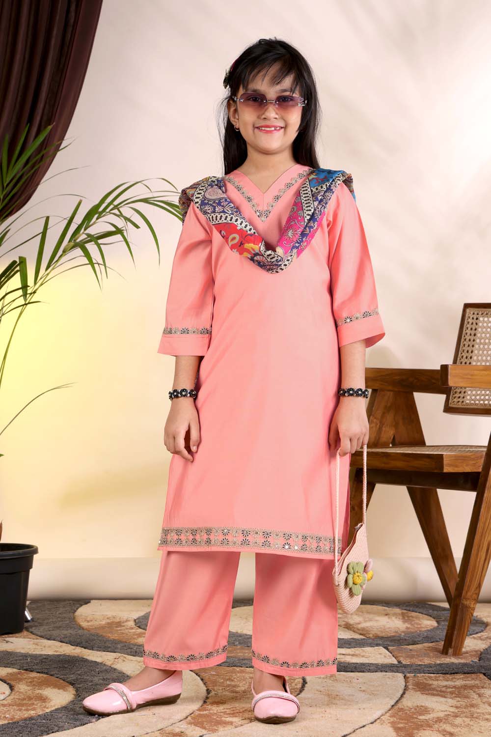 Girls Kurta Palazzo Set with Printed Dupatta – Kids Ethnic Wear Suit | Festive & Party Wear Dress for Girls