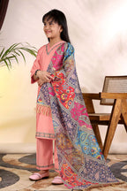 Girls Kurta Palazzo Set with Printed Dupatta – Kids Ethnic Wear Suit | Festive & Party Wear Dress for Girls