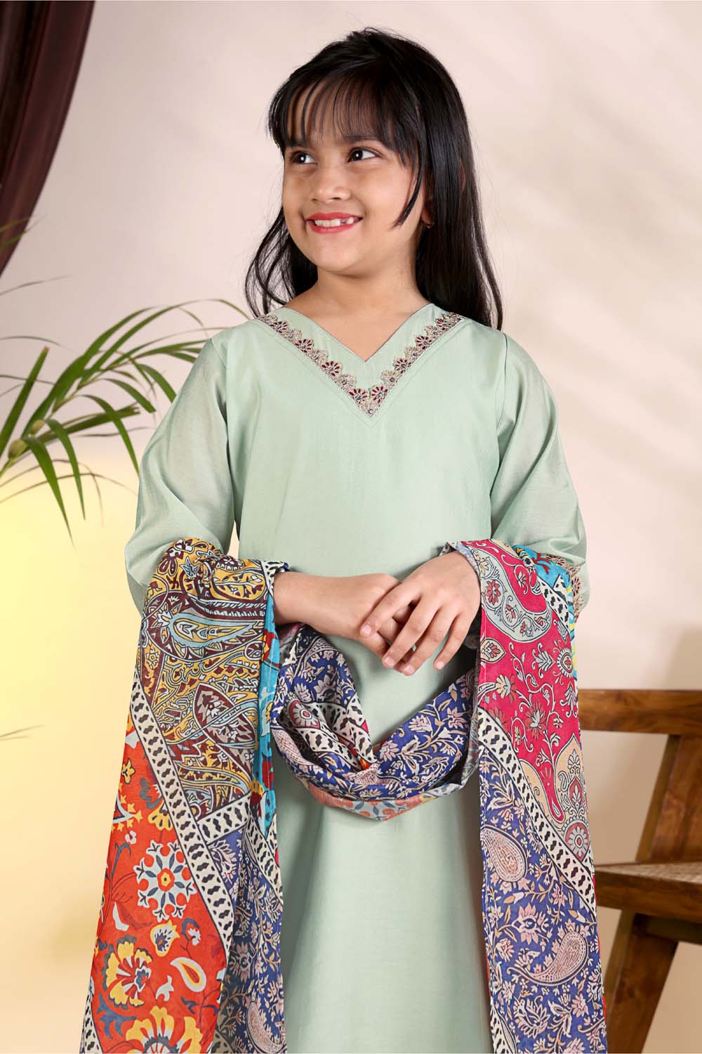 Girls Kurta Palazzo Set with Printed Dupatta – Kids Ethnic Wear Suit | Festive & Party Wear Dress for Girls