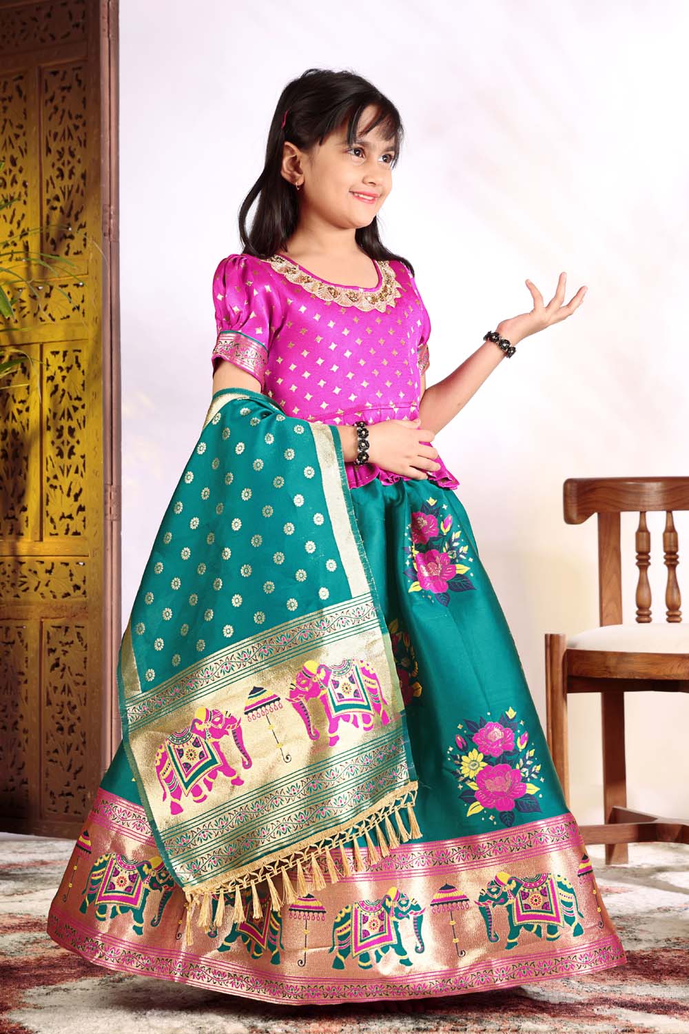 Girls Lehenga Choli Set with Banarasi Dupatta – Kids Festive Ethnic Wear | Wedding & Party Wear Dress