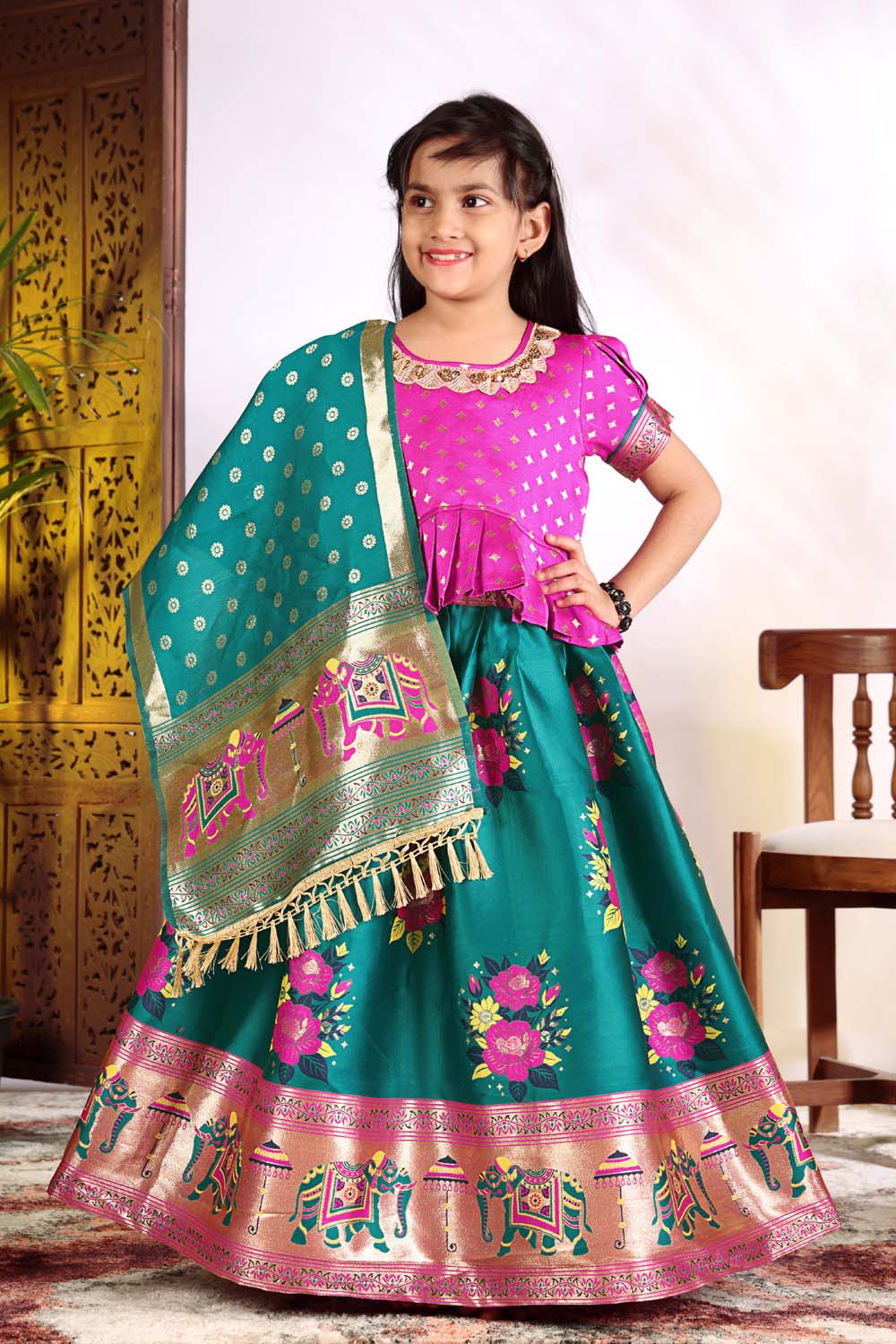 Girls Lehenga Choli Set with Banarasi Dupatta – Kids Festive Ethnic Wear | Wedding & Party Wear Dress
