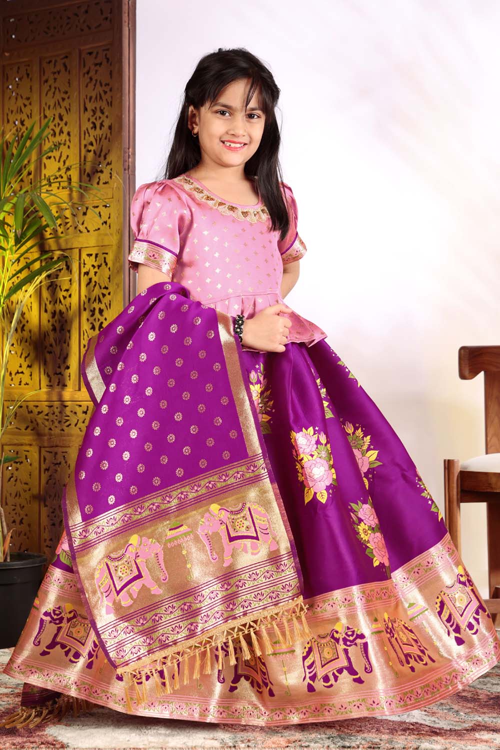 Girls Lehenga Choli Set with Banarasi Dupatta – Kids Festive Ethnic Wear | Wedding & Party Wear Dress