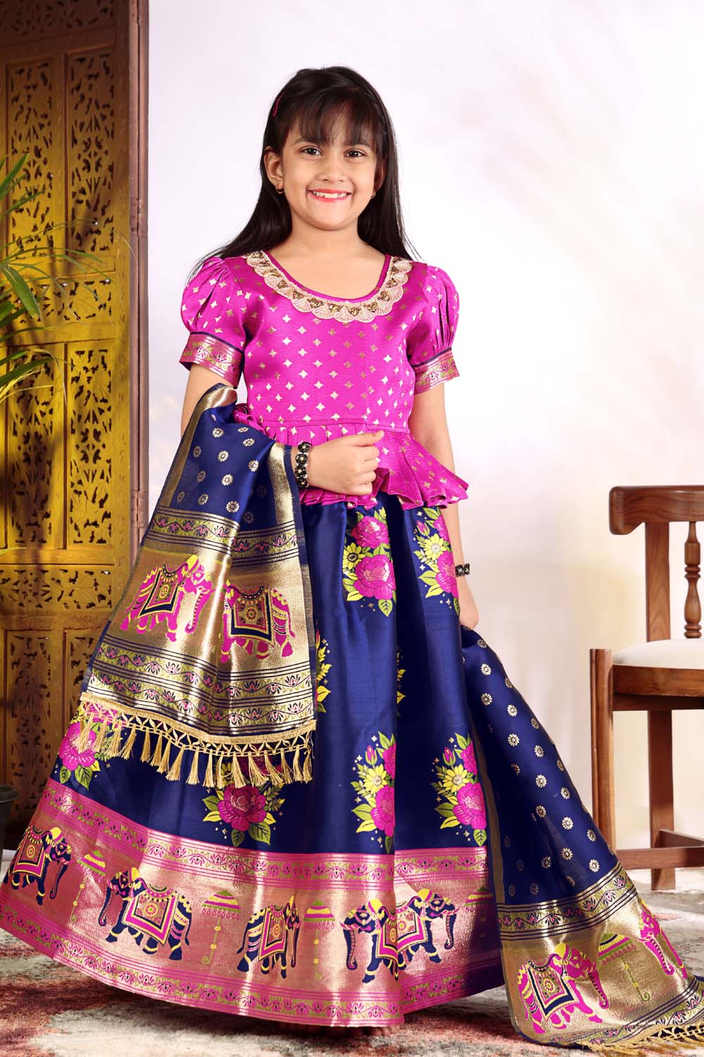 Girls Lehenga Choli Set with Banarasi Dupatta – Kids Festive Ethnic Wear | Wedding & Party Wear Dress