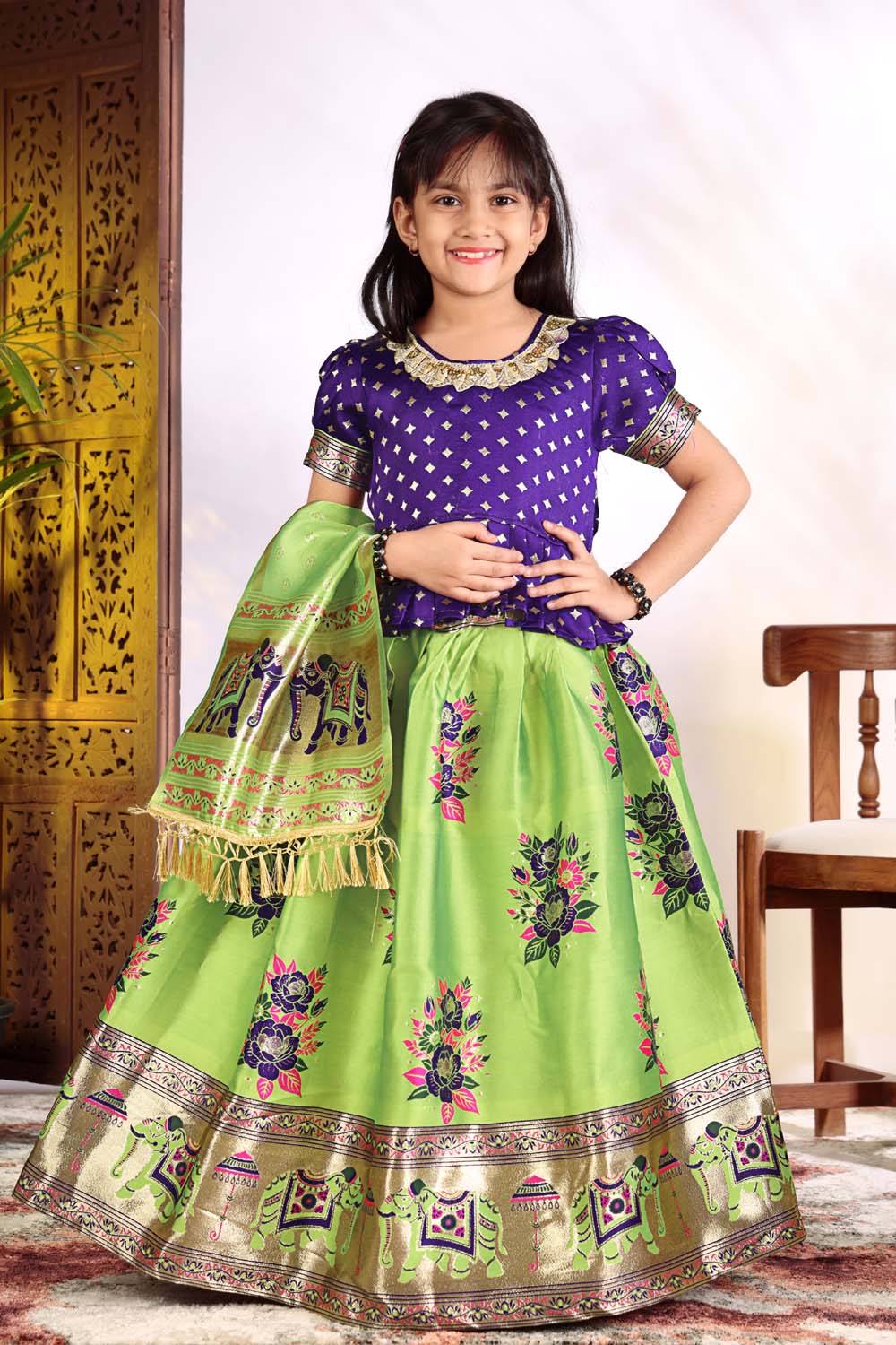 Girls Lehenga Choli Set with Banarasi Dupatta – Kids Festive Ethnic Wear | Wedding & Party Wear Dress