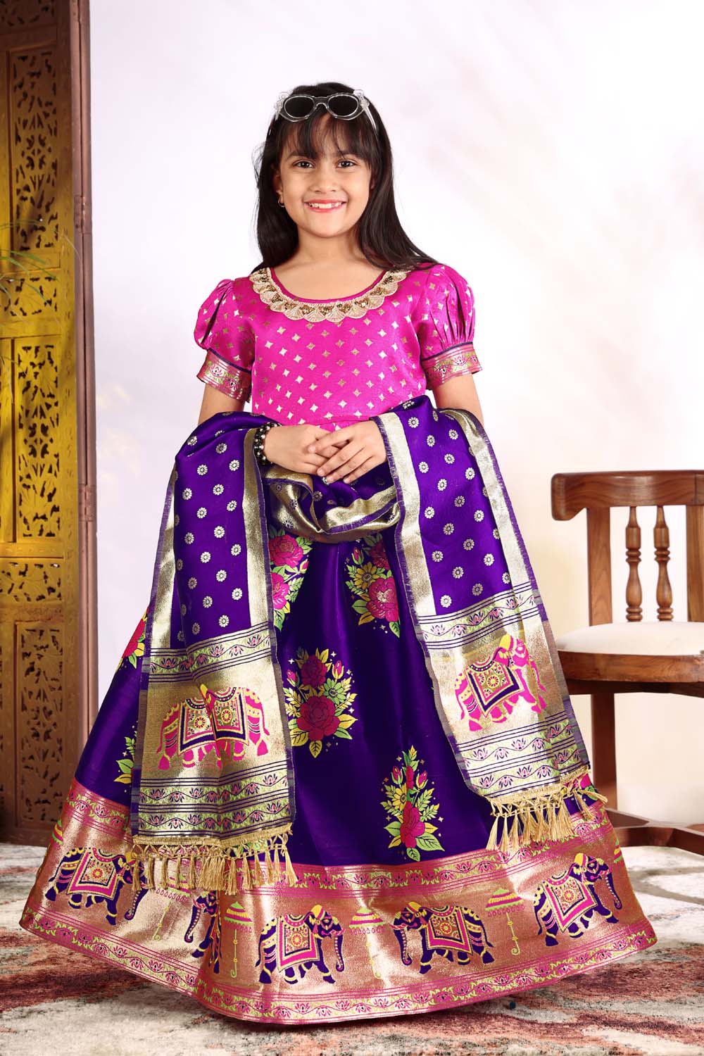 Girls Lehenga Choli Set with Banarasi Dupatta – Kids Festive Ethnic Wear | Wedding & Party Wear Dress