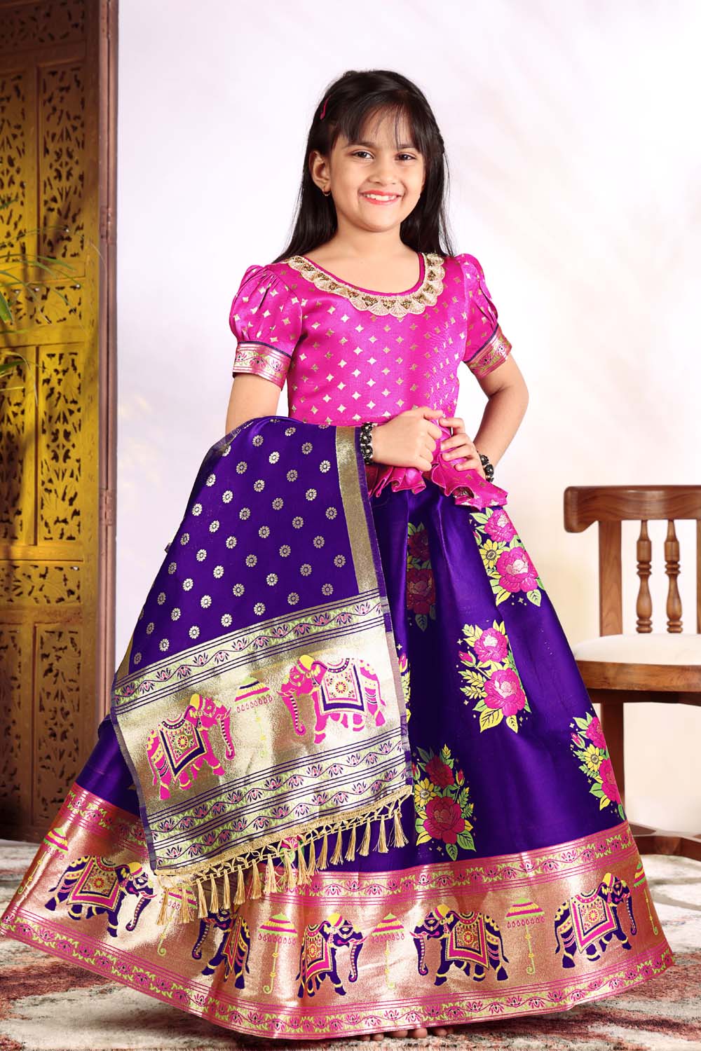 Girls Lehenga Choli Set with Banarasi Dupatta – Kids Festive Ethnic Wear | Wedding & Party Wear Dress