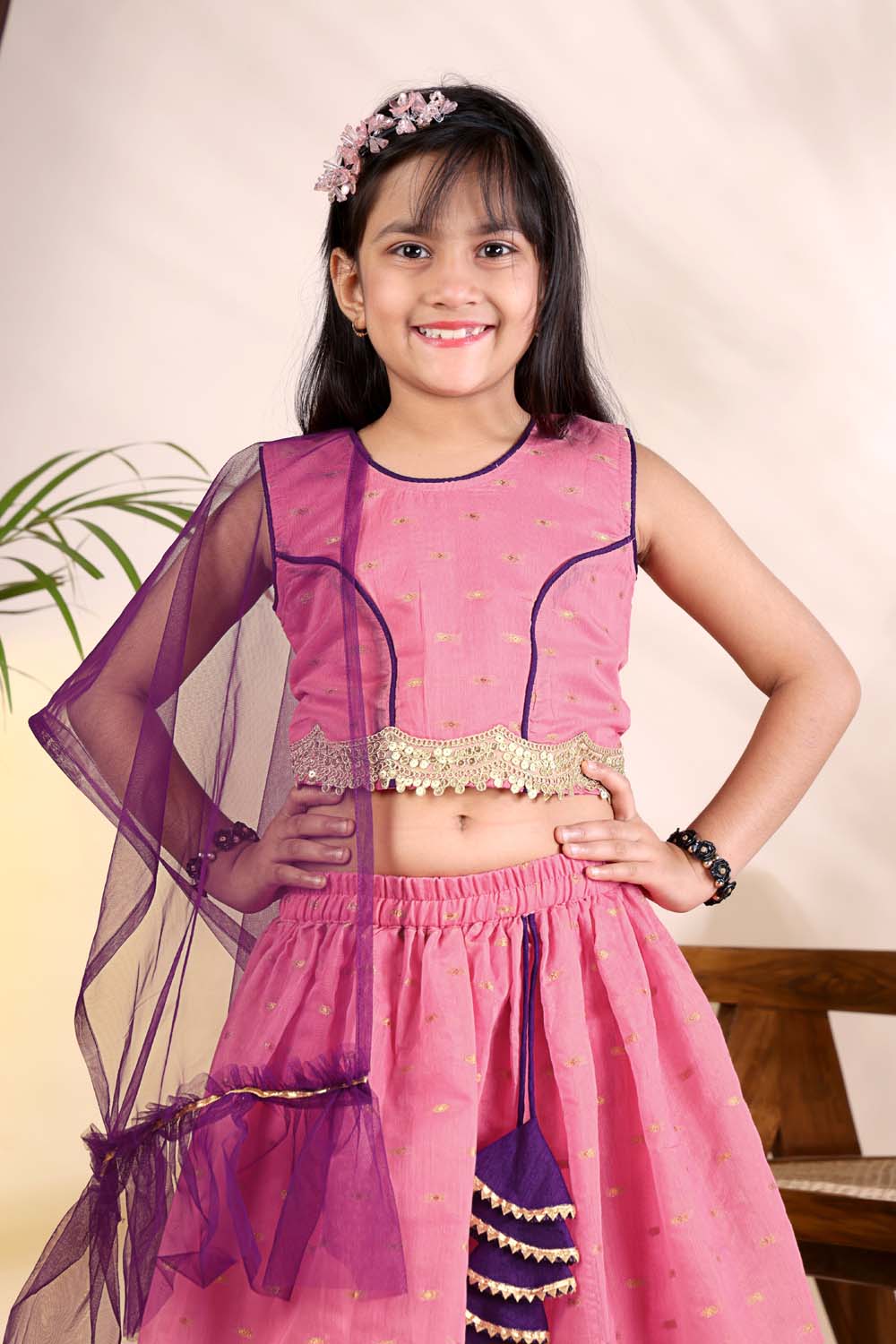 Girls Trendy Lehenga Choli Set with Net Dupatta – Kids Festive & Party Wear Ethnic Outfit