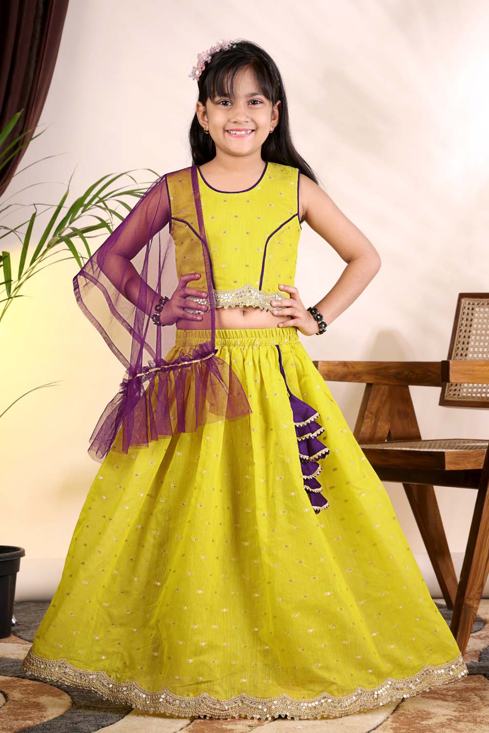 Girls Trendy Lehenga Choli Set with Net Dupatta – Kids Festive & Party Wear Ethnic Outfit